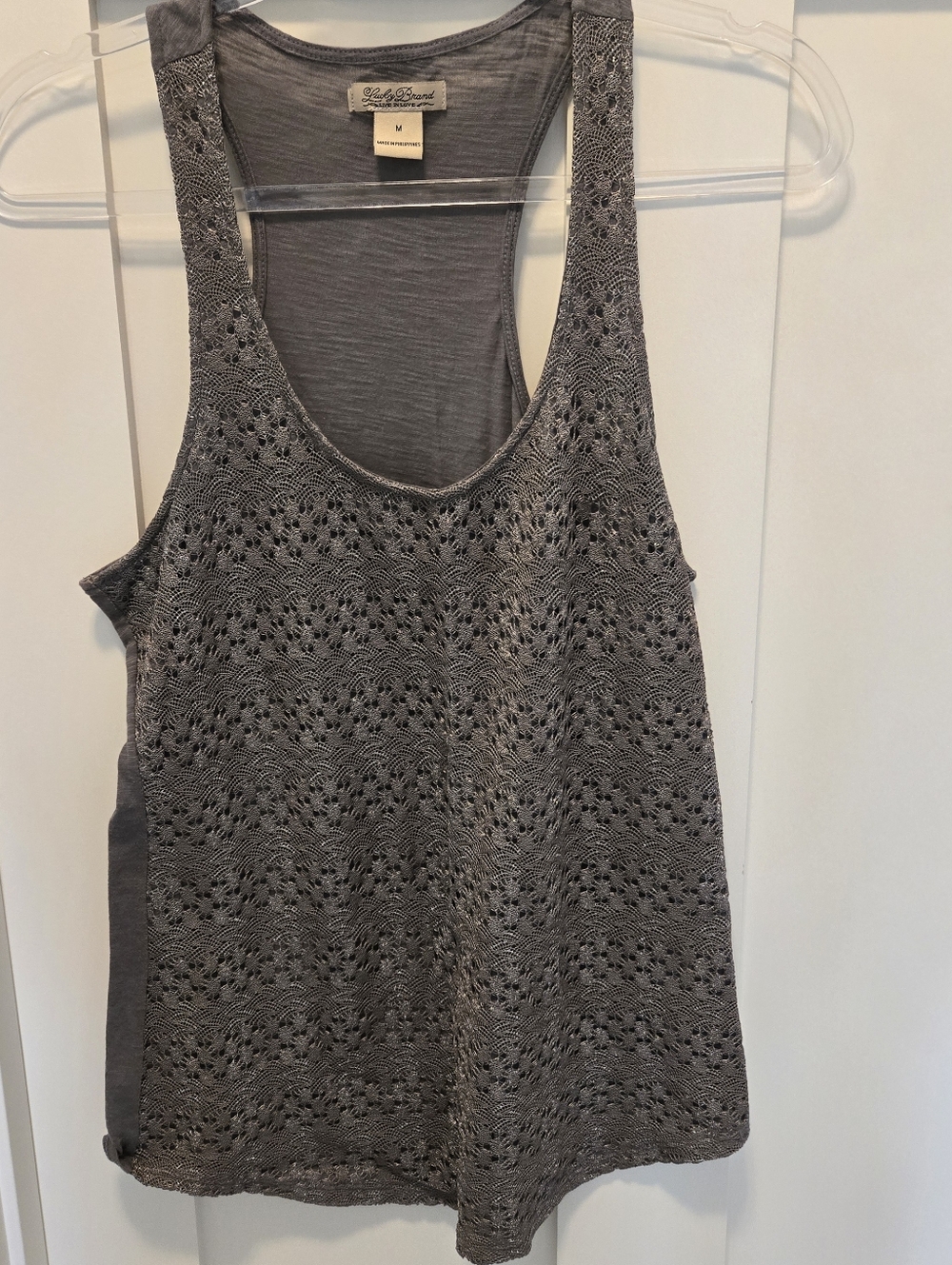 Lucky Brand Medium Scoop Neck Shiny Gray Lace Women's RacerbackTank Top